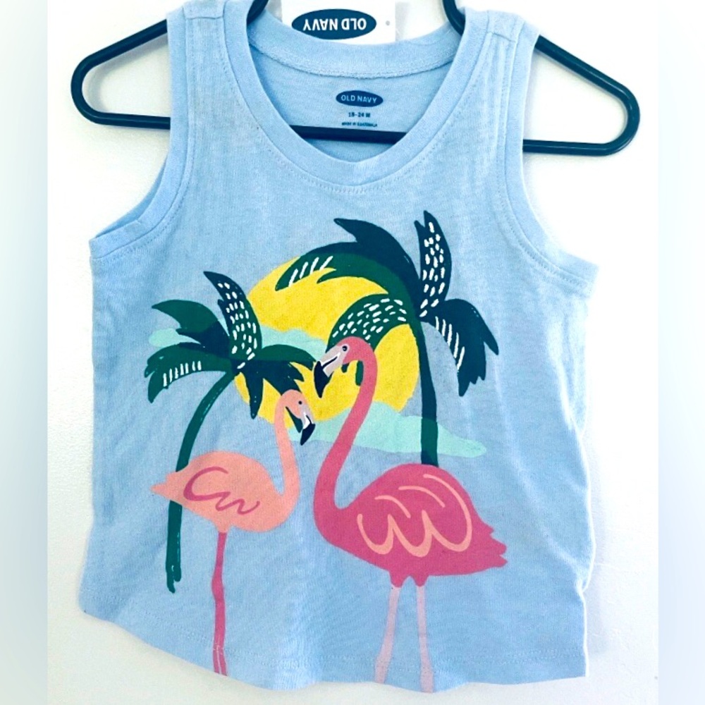 Girls Boys Old Navy Light Blue Flamingo tank size 4T sleeveless New